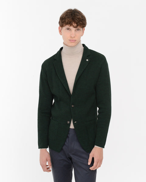 green wool blend shaved slim knit jacket