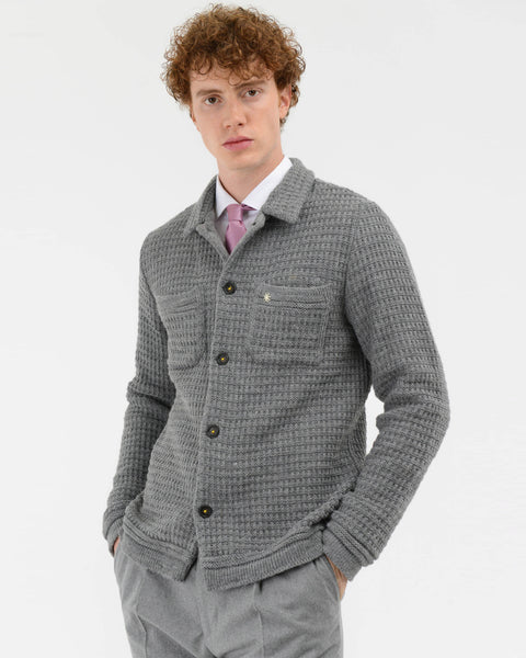 gray wool blend knit overshirt