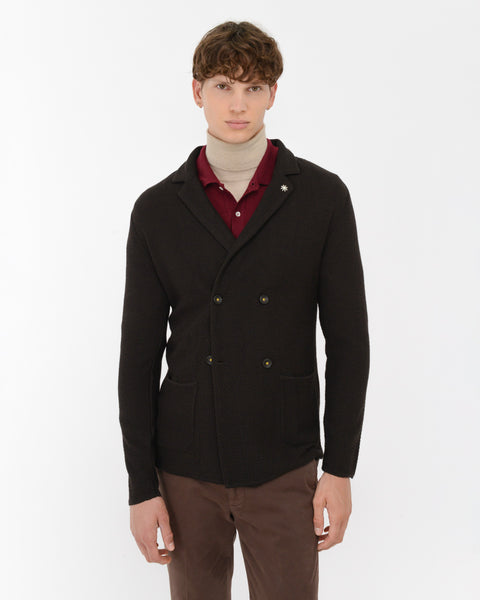 brown double-breasted slim resca wool blend knit jacket