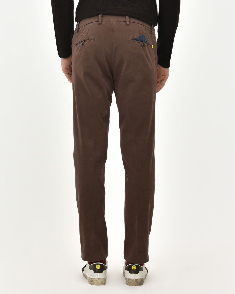 brown stretch cotton garmnet dyed pants slim fit