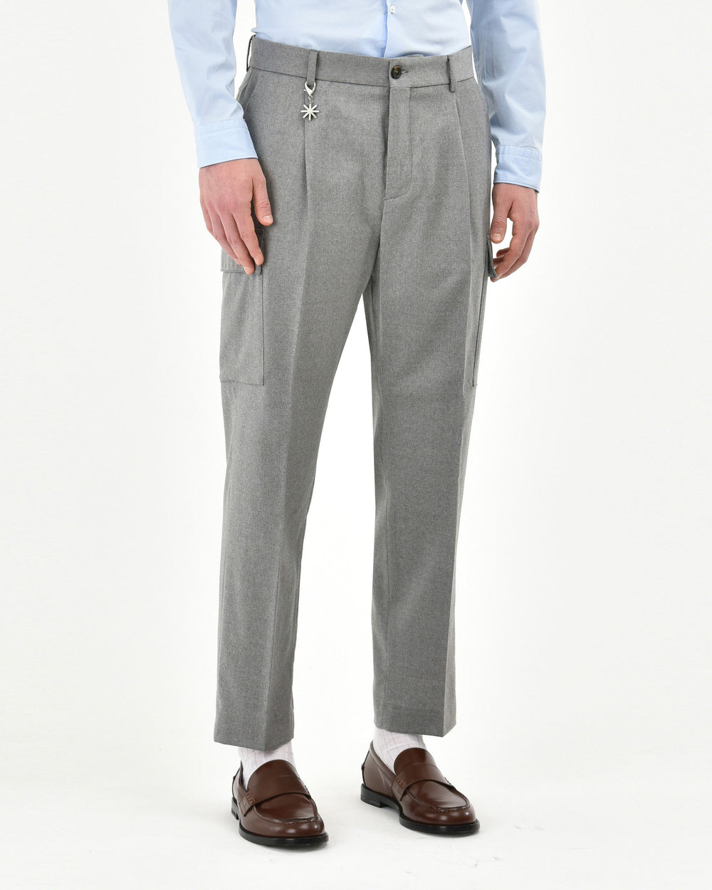 gray stretch wool flannel cargo pants