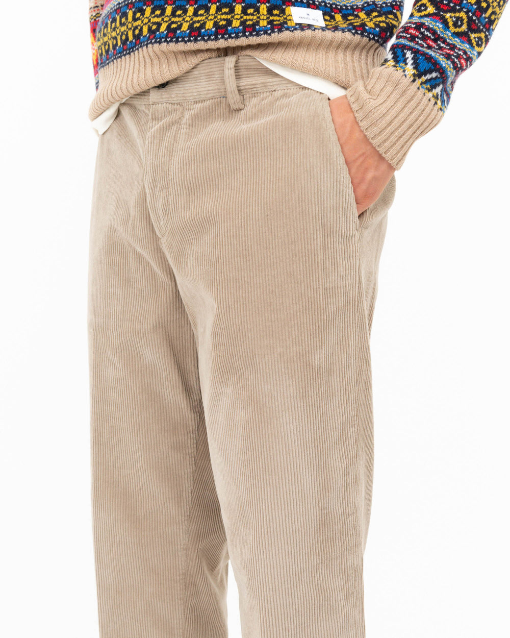 beige slim garment dyed stretch cotton velvet pants