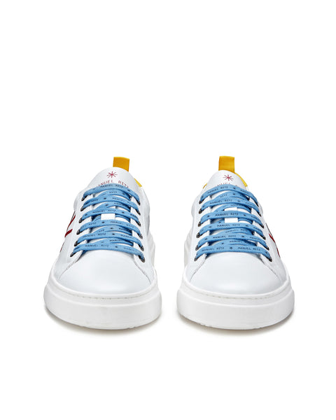 yellow leather logo sneakers