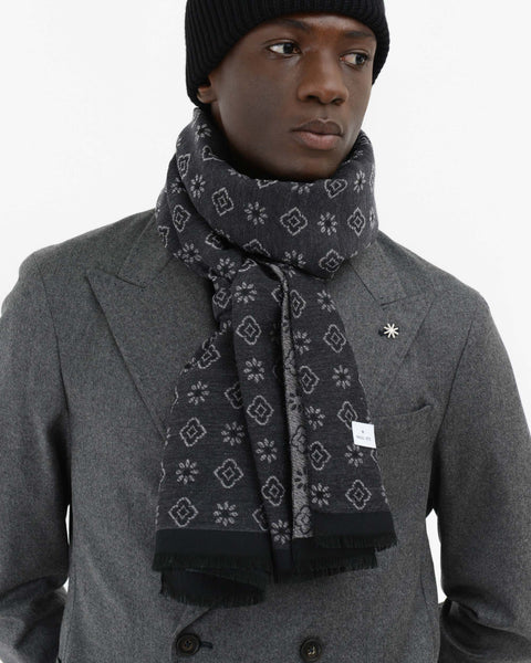 gray wool blend jacquard scarf