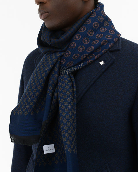 blue wool mohair blend jacquard scarf