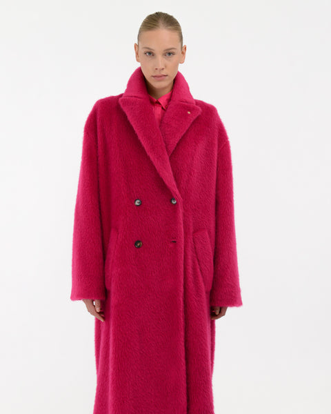 red plush effect double-breasted cloth coat