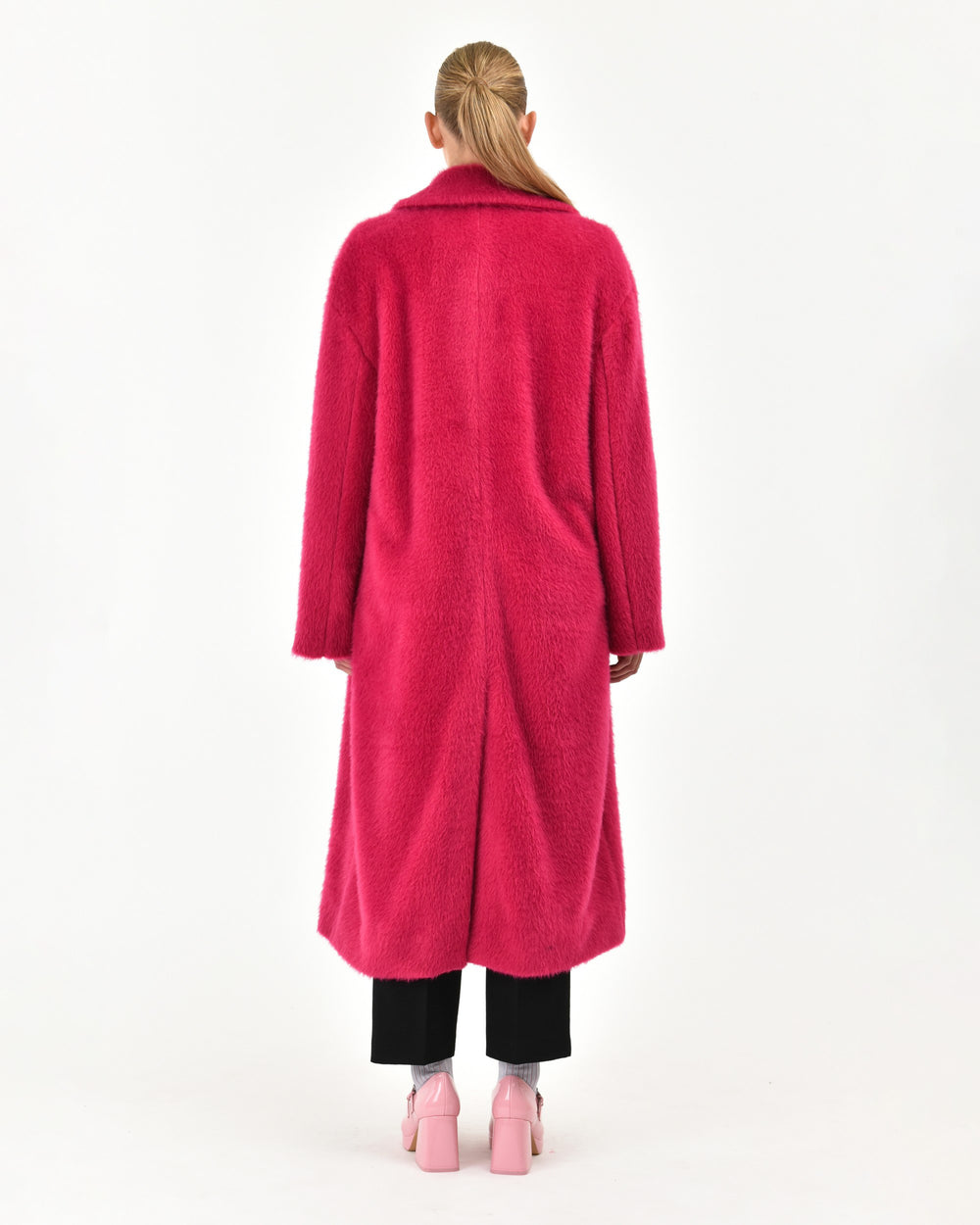 red plush effect double-breasted cloth coat