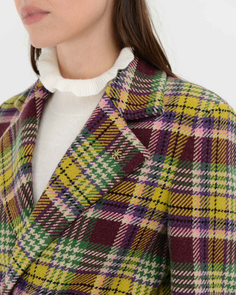 red multicolor wool blend check coat