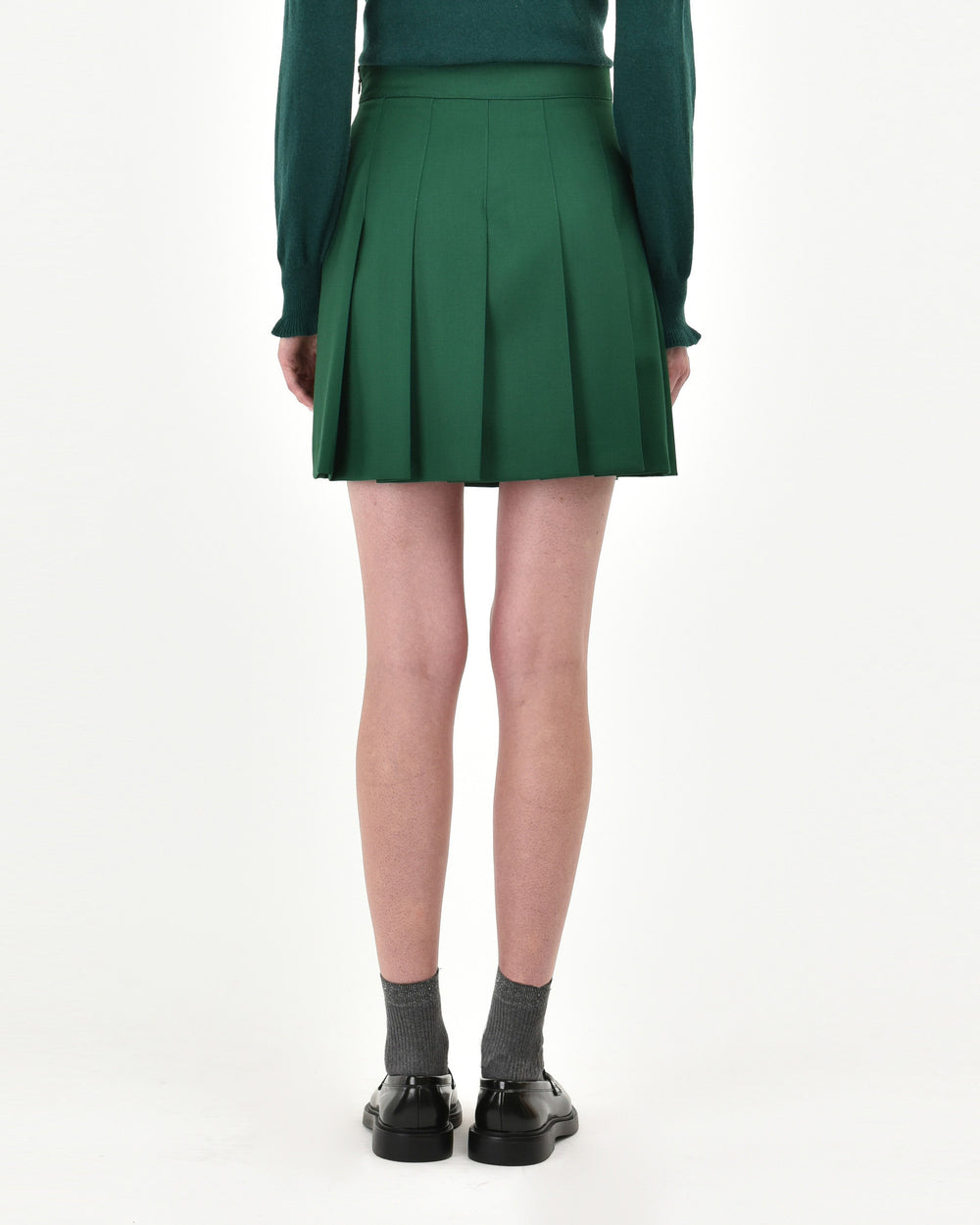 green stretch viscose blend pleated skirt