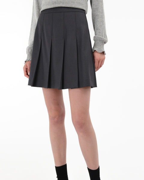 gray stretch viscose blend pleated skirt