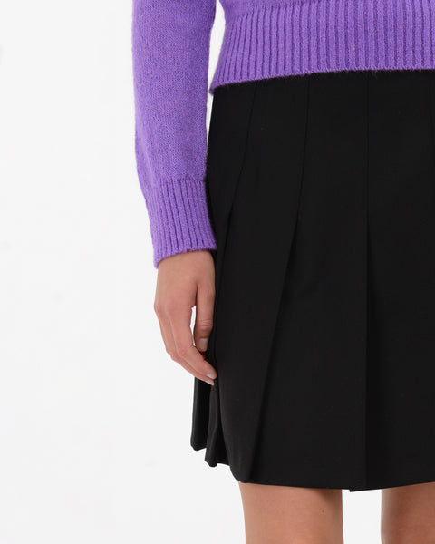 black stretch viscose blend pleated skirt