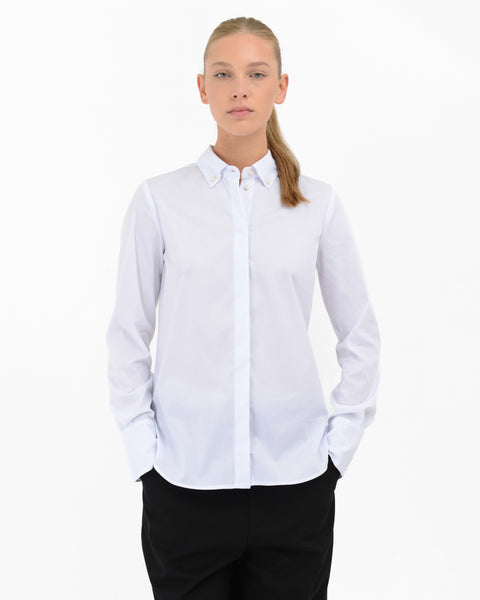 white twill blend cotton stretch regular shirt