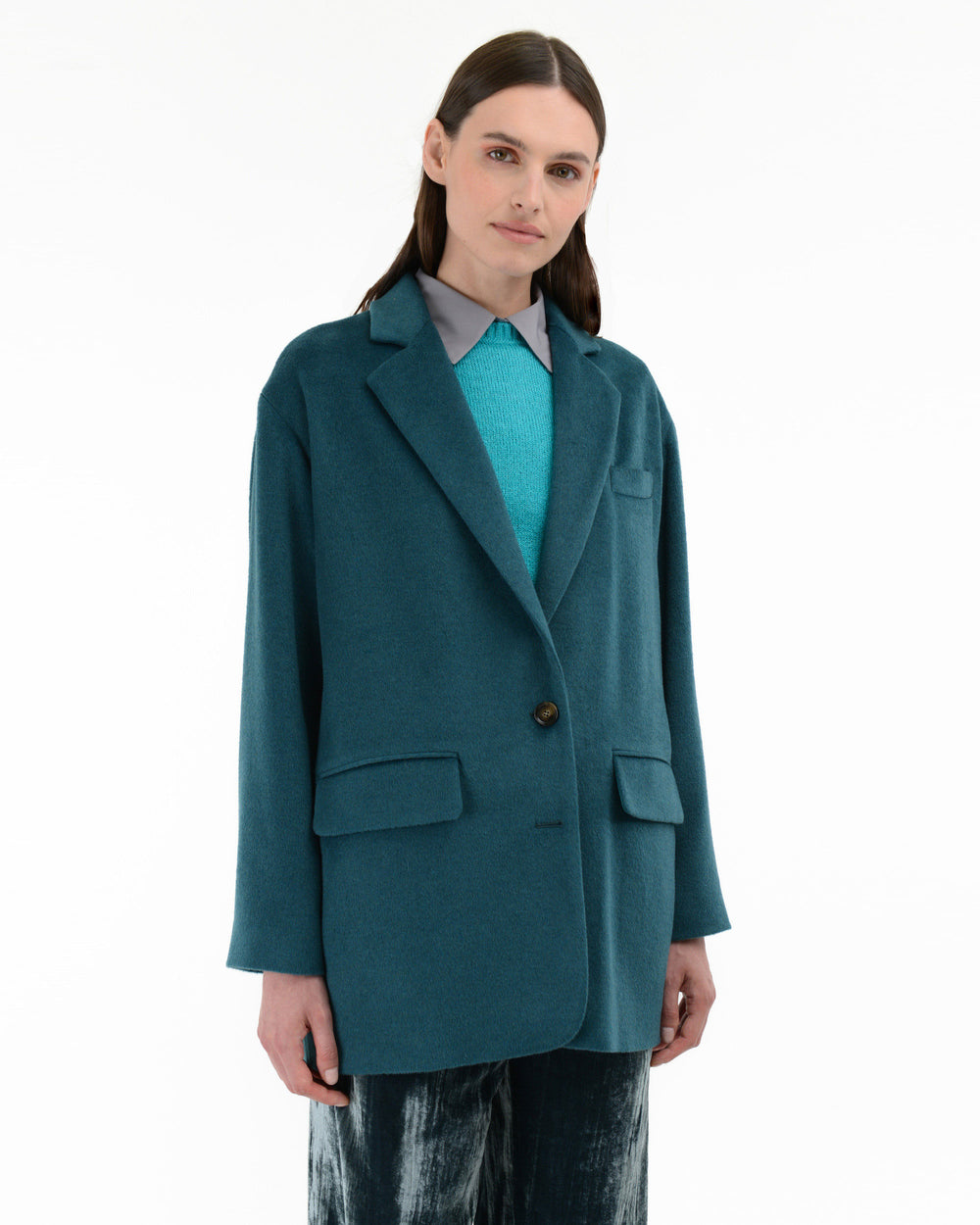 green wool blend cloth over blazer