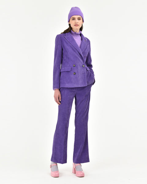 violet poly stretch velvet double-breasted blazer