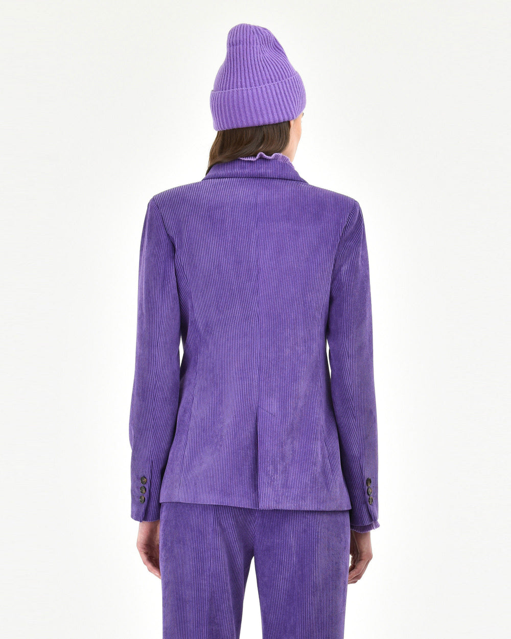 violet poly stretch velvet double-breasted blazer