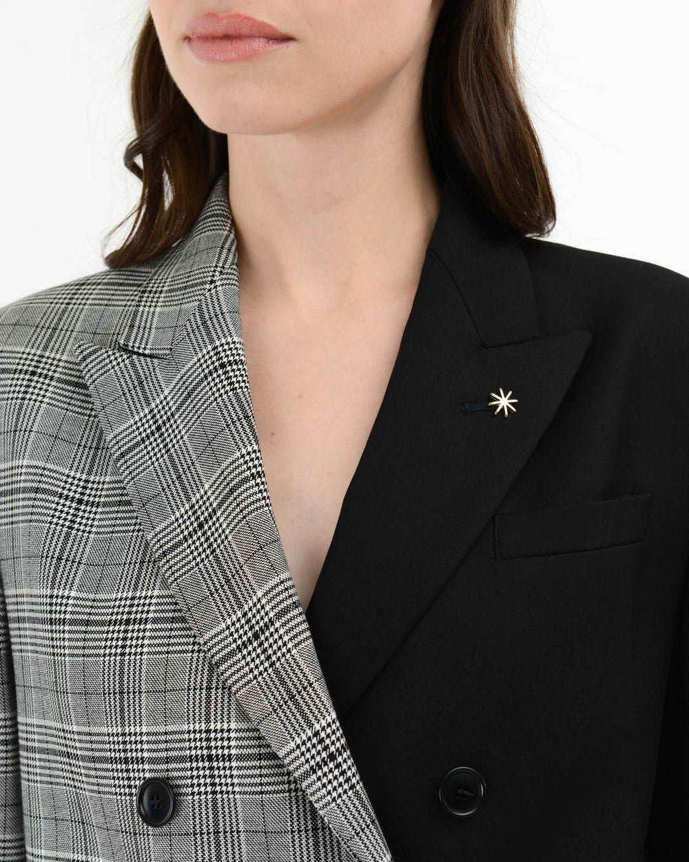 black two-color double-breasted cropped blazer