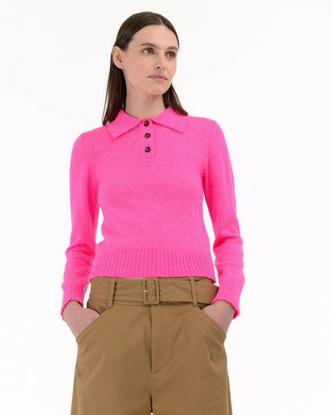 red mohair wool blend long sleeve polo shirt