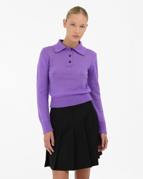 violet mohair wool blend long sleeve polo shirt