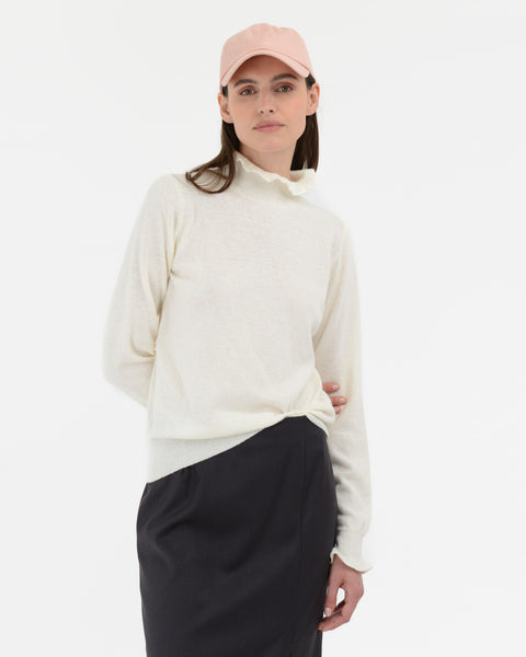 white cashmere wool blend ruffled turtleneck sweater