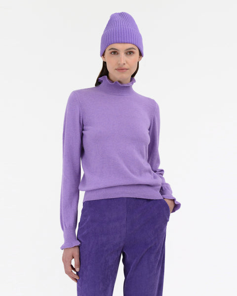 violet cashmere wool blend ruffled turtleneck sweater