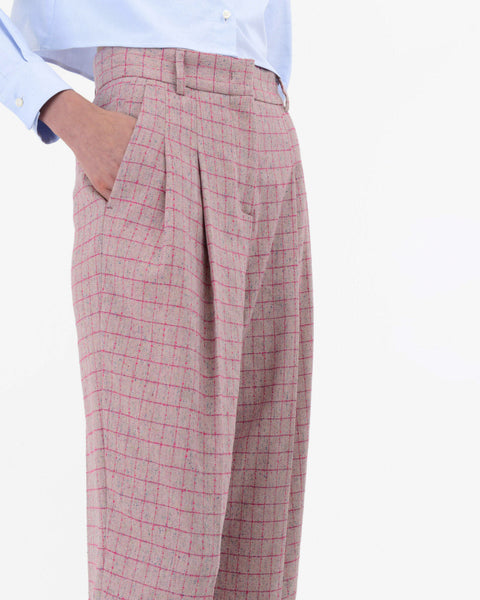 pink wool blend square melange pleated pants