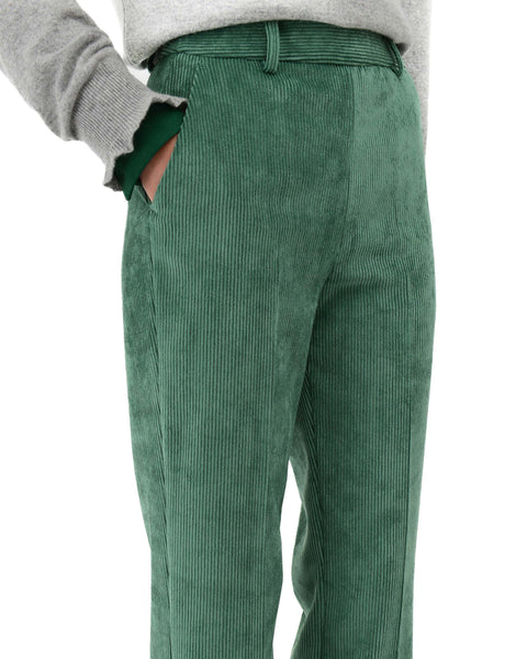 green straight poly stretch velvet pants
