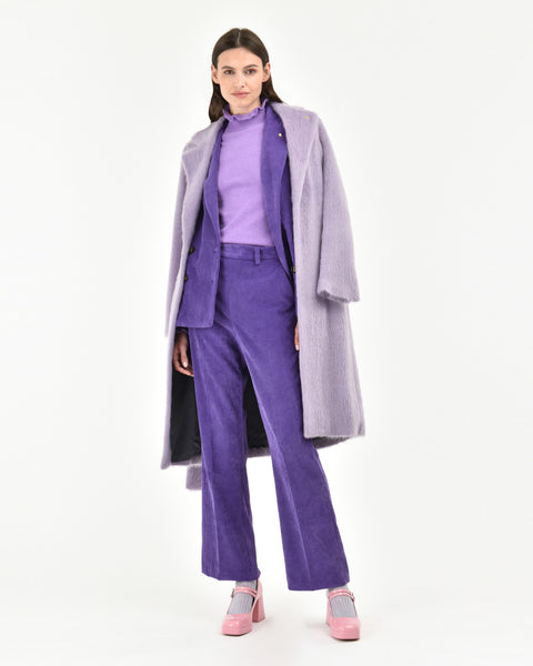 violet straight poly stretch velvet pants