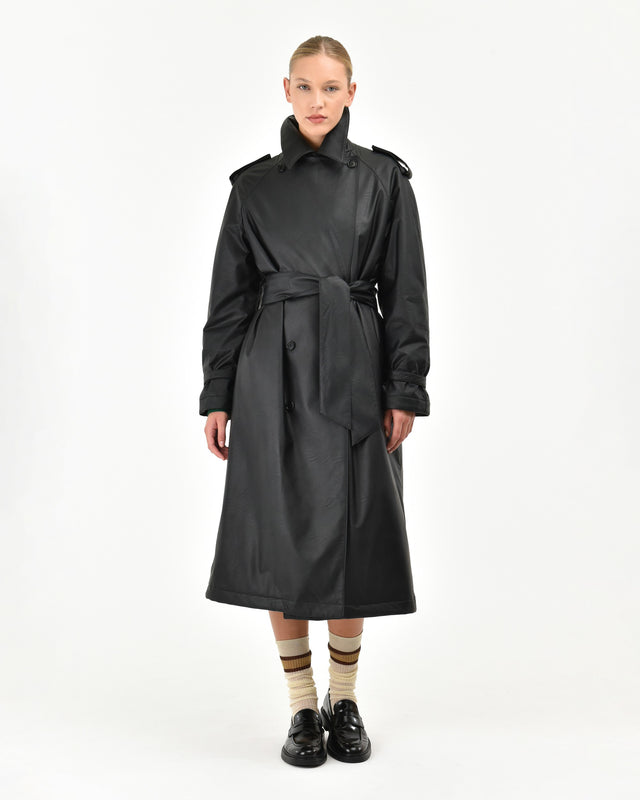 black faux leather trench coat - Manuel Ritz Official