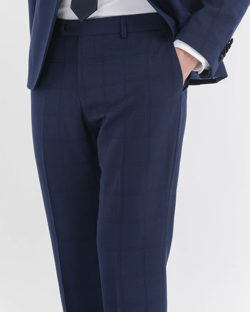 blue stretch viscose blend overcheck lapel suit