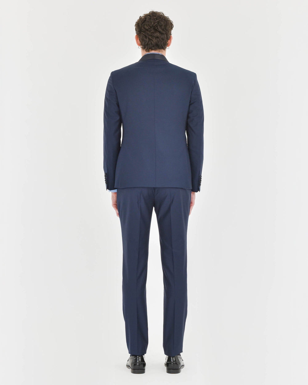 blue double-breasted houndstooth stretch viscose blend suit