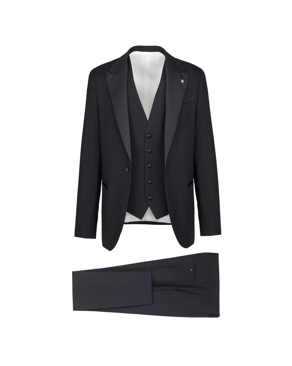 black stretch wool waistcoat suit