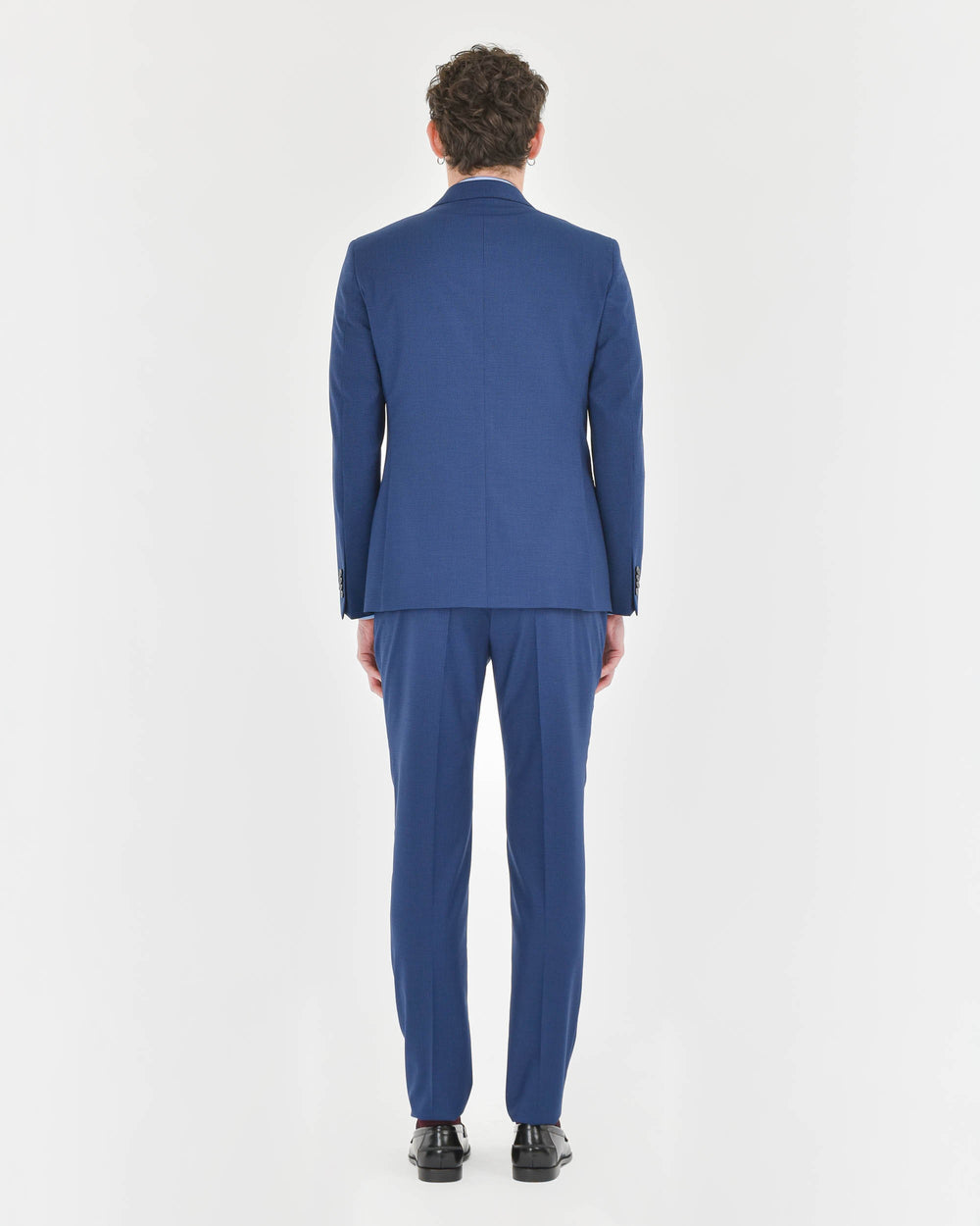 blue slim damier suit in stretch wool blend