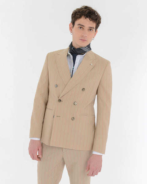 beige double-breasted regimental dress pure natural stretch wool