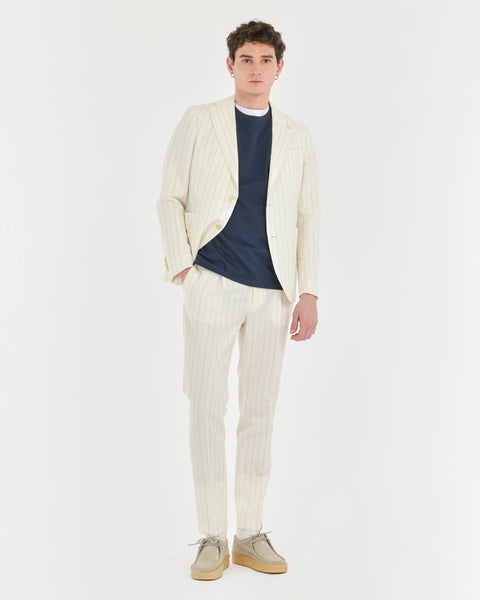 white slim fit linen wool regimental suit