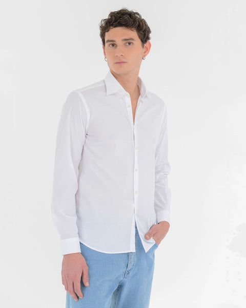 white slim fit shirt in stretch cotton poplin