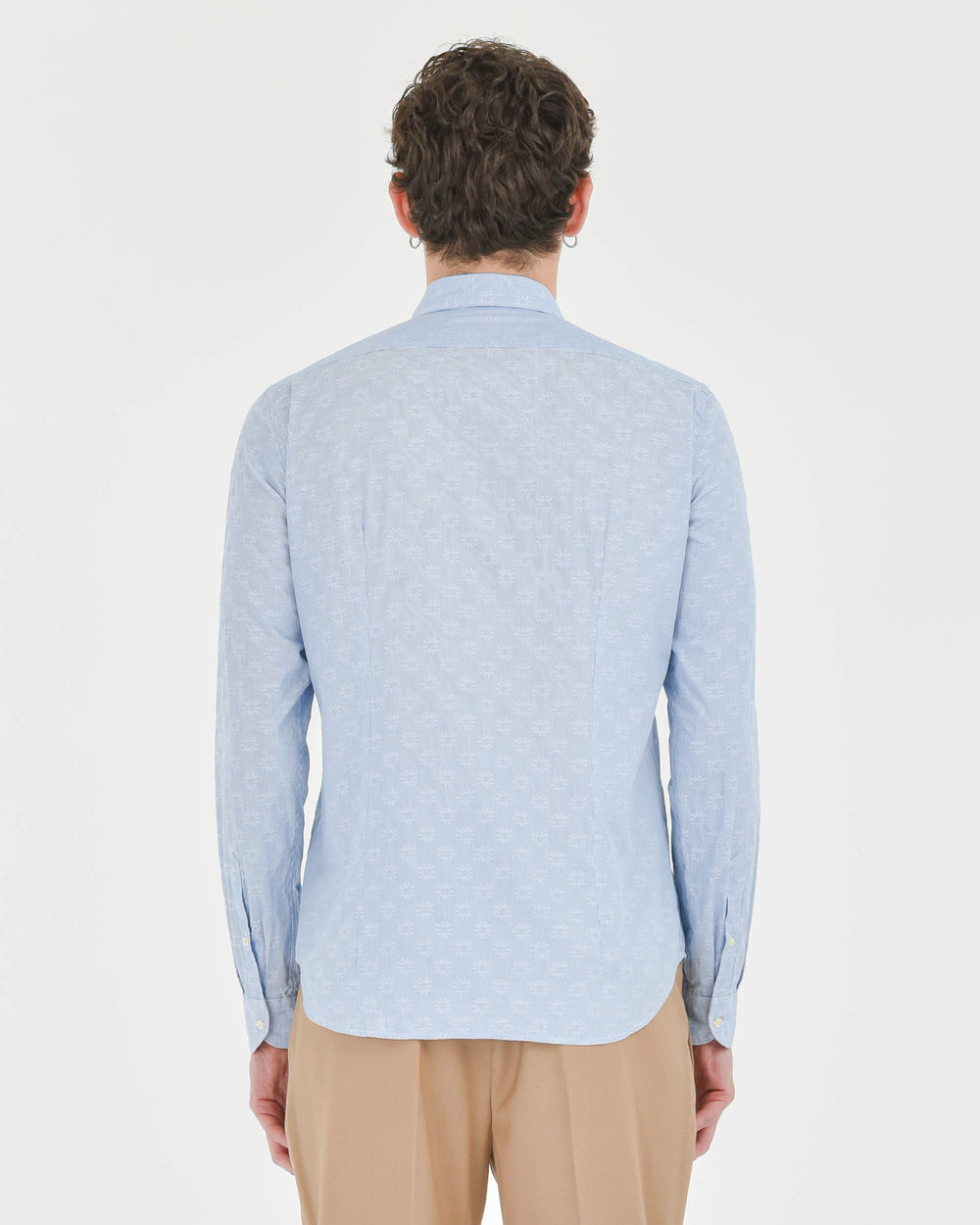 sky blue jacquard cotton button-down shirt