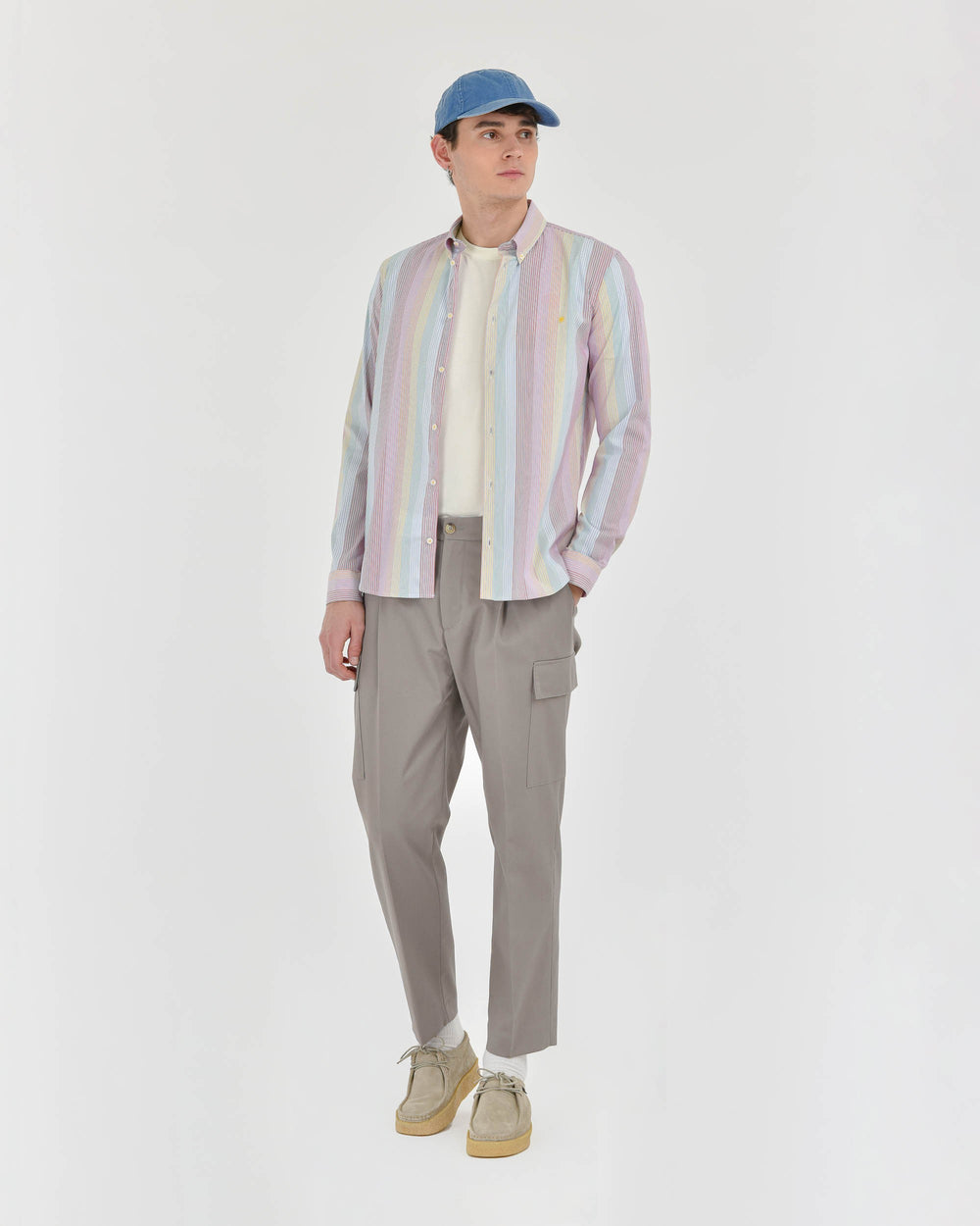  stretch cotton multicolour striped button-down shirt