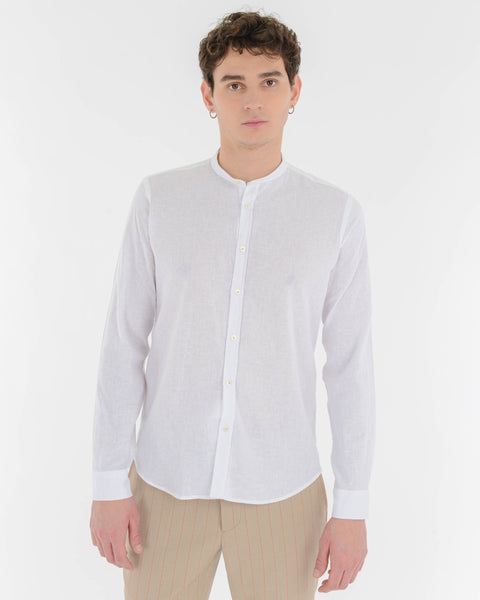 white slim fit cotton linen blend shirt