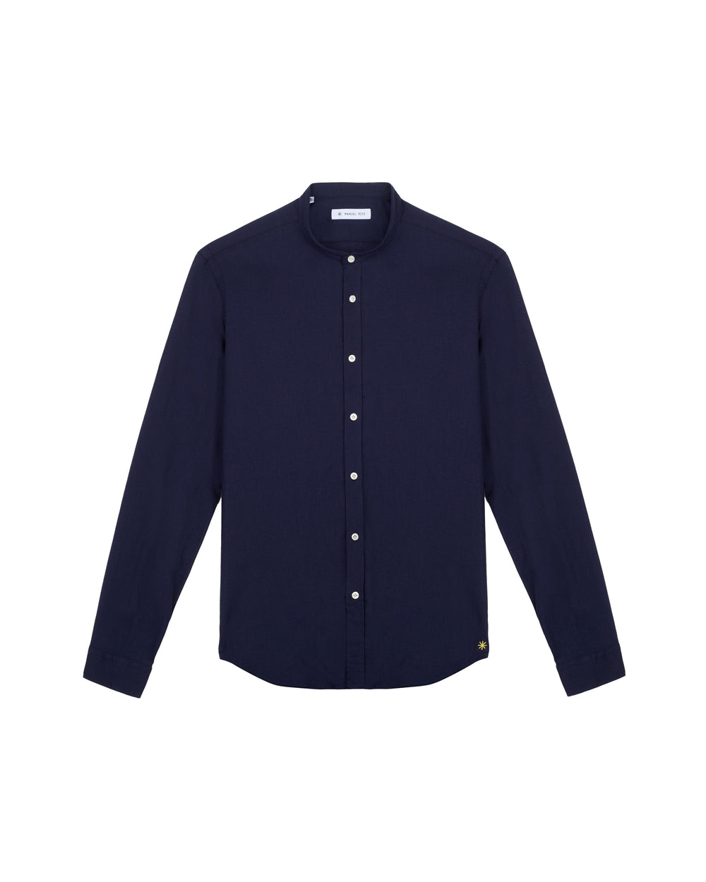 blue slim fit cotton linen blend shirt