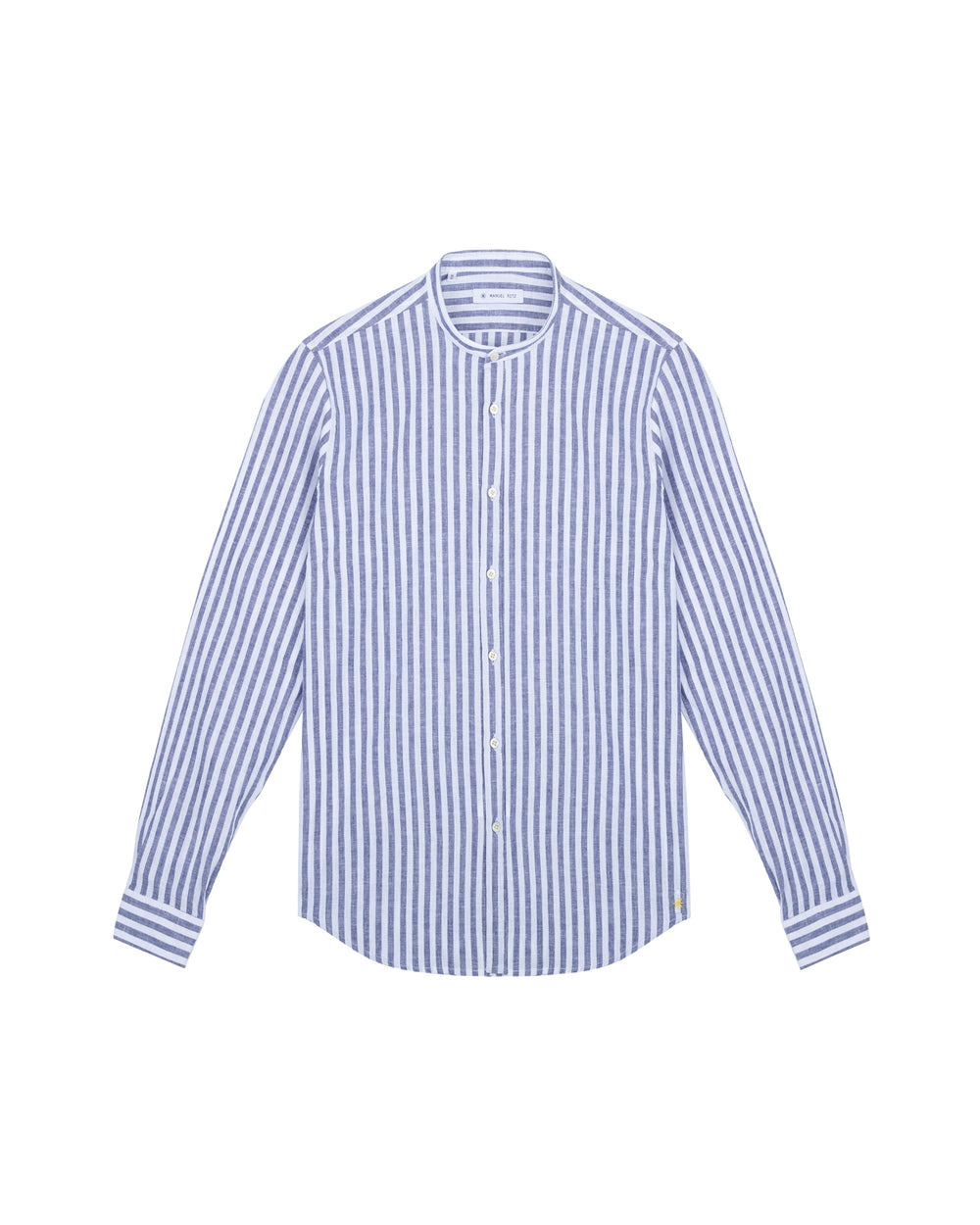 blue slim regimental shirt in cotton linen blend