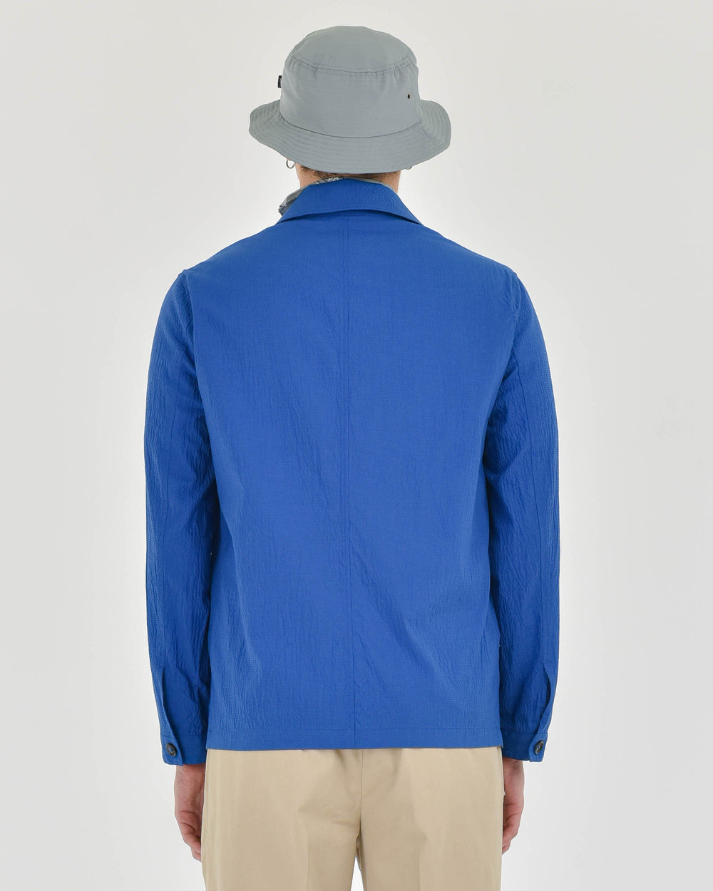 light blue seersucker stretch cotton blend overshirt