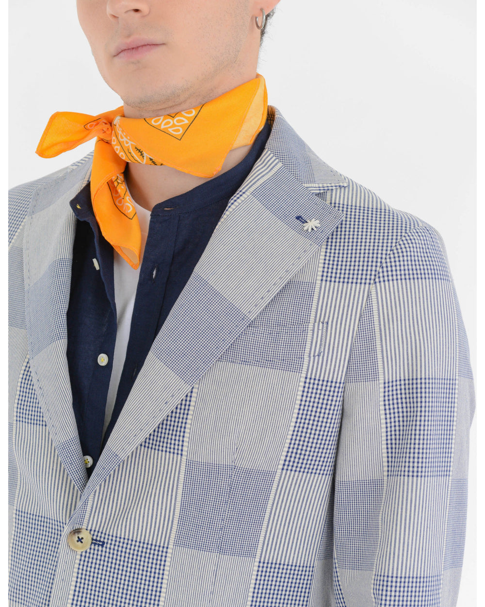 blue slim patchwork cotton blazer