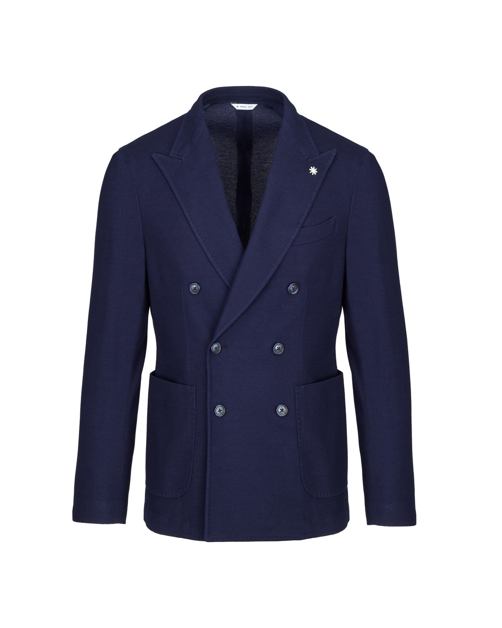 blue double-breasted piquet cotton jersey blazer