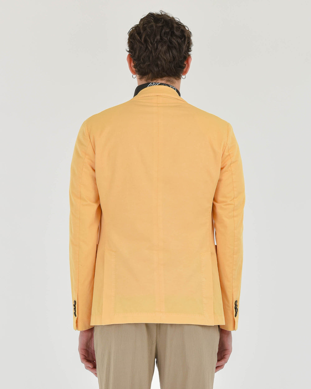yellow stretch linen cotton garment dyed double-breasted blazer
