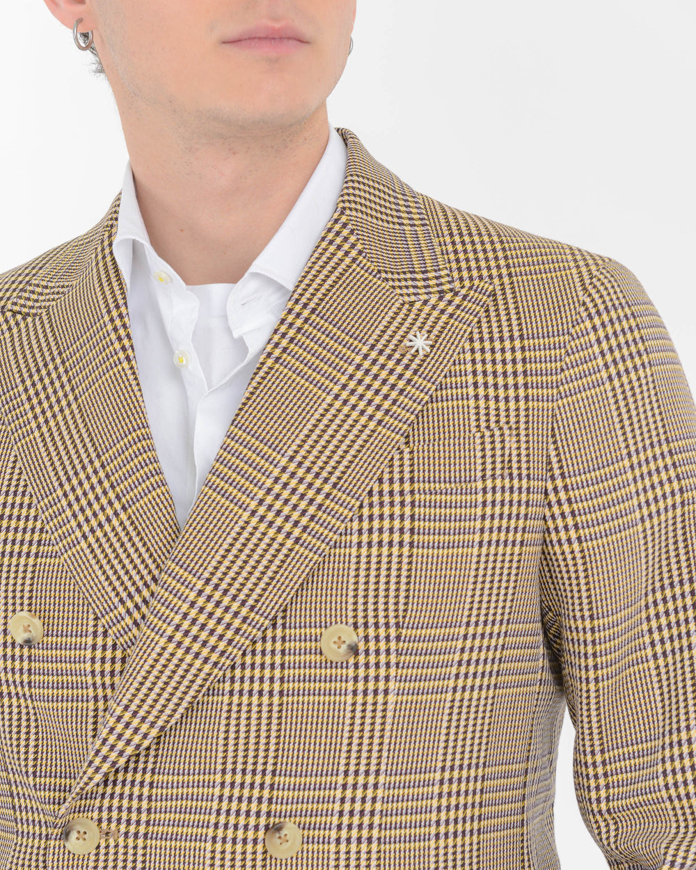 beige double-breasted linen-cotton blend blazer