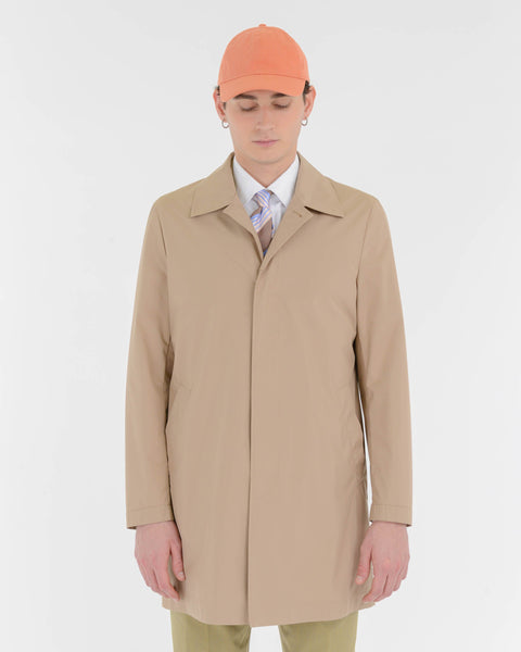 beige coated microfibre slim unlined trench coat