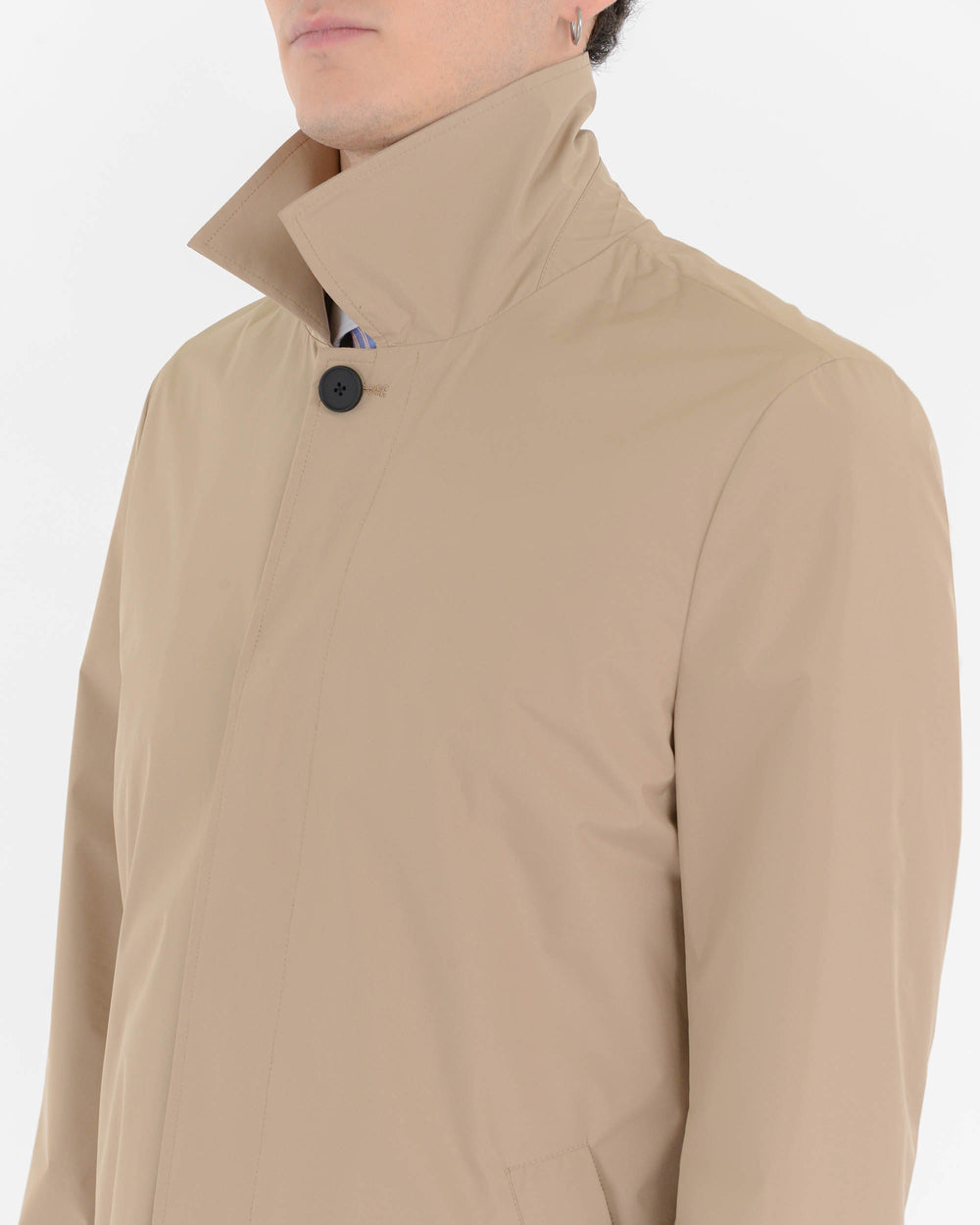 beige coated microfibre slim unlined trench coat