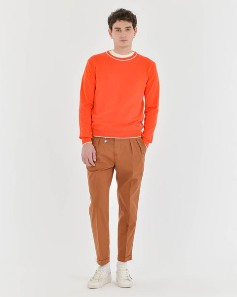 orange contrasting crew-neck sweater in shaved cotton