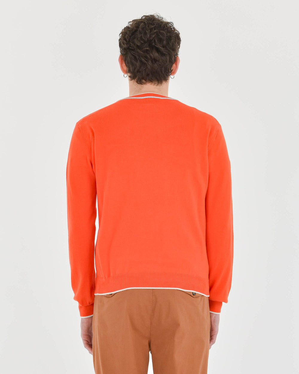 orange contrasting crew-neck sweater in shaved cotton