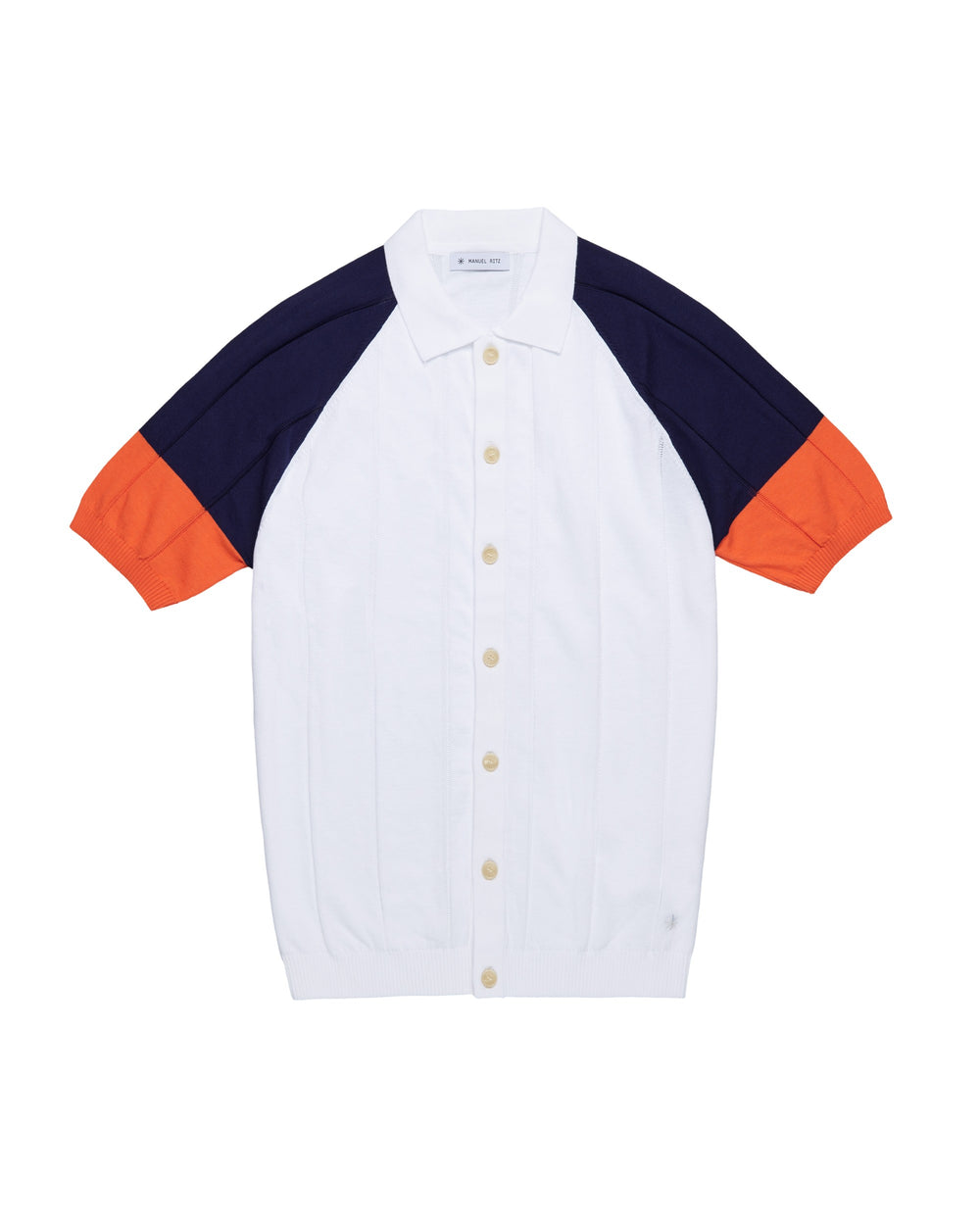 white colour block cotton crepe knit shirt